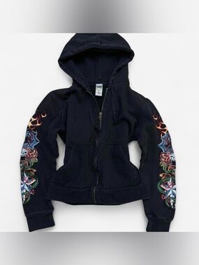 Y2K grunge Ed hardy cropped sweater w sleeve hits